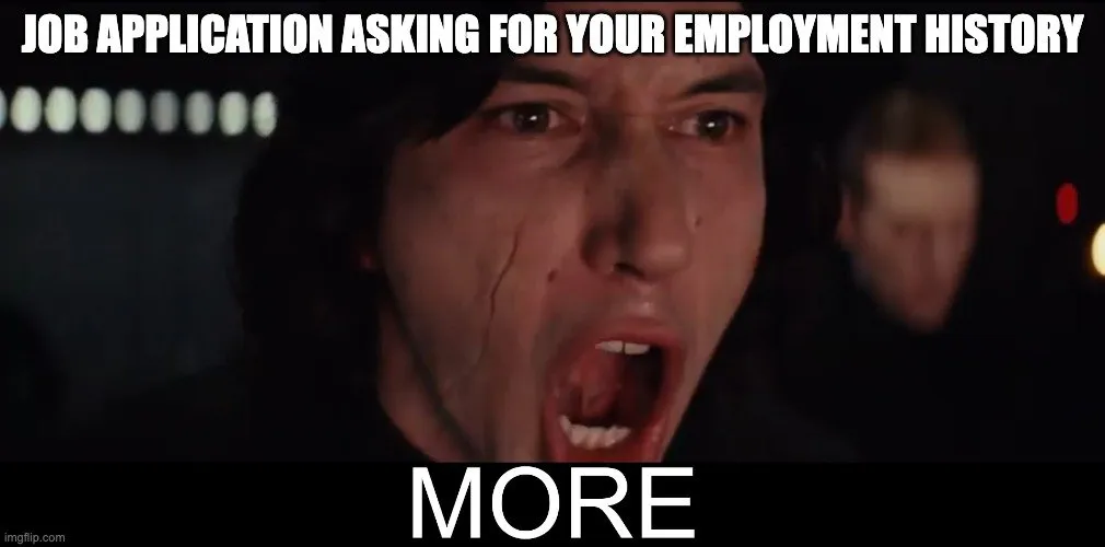 Employment History Fill Out Meme, job application meme